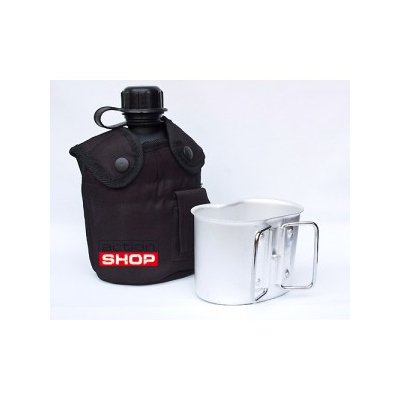                             US polymer water canteen with cup and cover, black                        