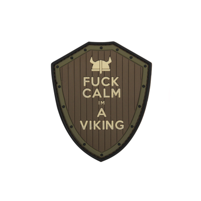 Nášivka Fuck Calm Viking, hnědozelená, 3D                    
