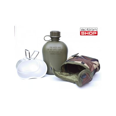                             US polymer water canteen with cup and cover, woodland                        