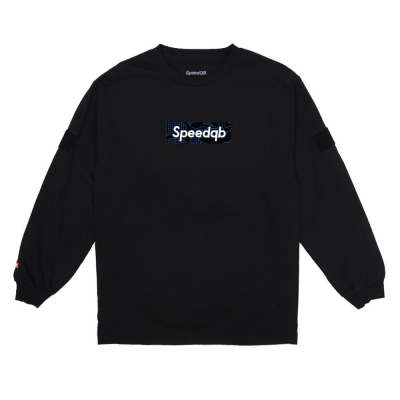 SpeedQB Blue Glitch Box T-shirt, Longsleeve - Black                    