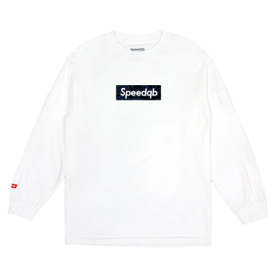 SpeedQB Blue Glitch Box T-shirt, Longsleeve - White                    